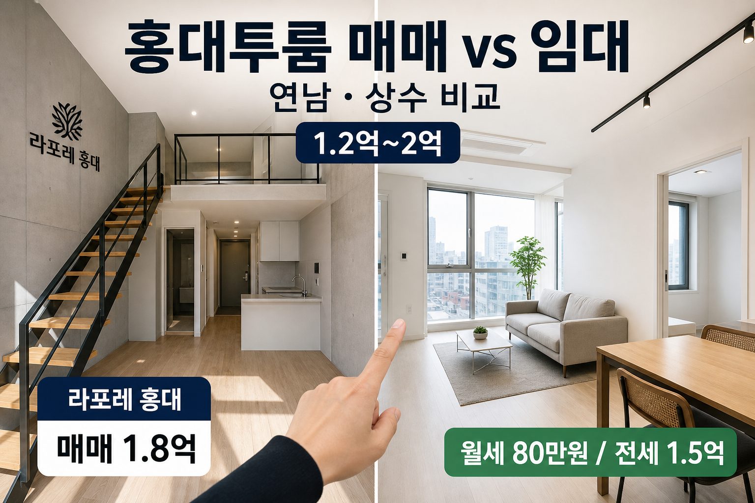 홍대투룸 오피스텔 매매·임대 시세 비교