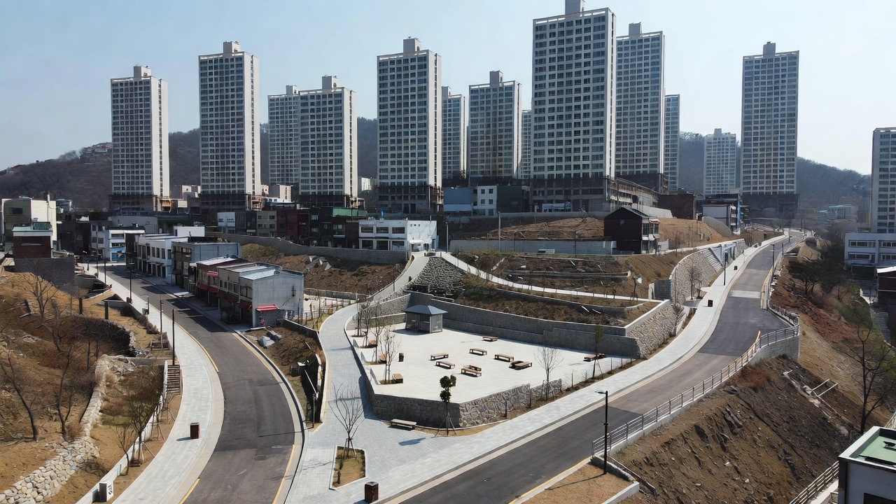 아현1구역공공재개발 사업의 경사지 아파트 단지 모습