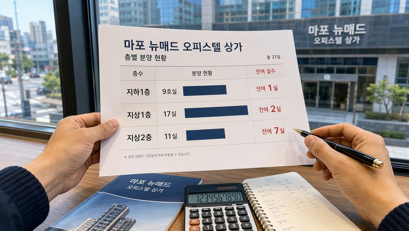 마포 뉴매드 오피스텔 상가 잔여 호실은 몇 실로 구성되어 있나요?