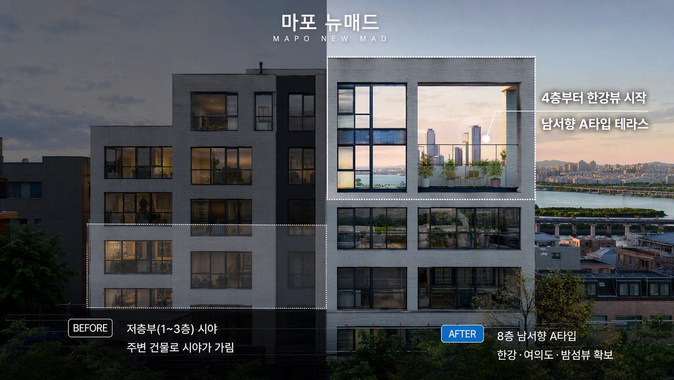 마포 뉴매드 한강뷰 보이 호실은 몇 층부터 실제로 보이나요?