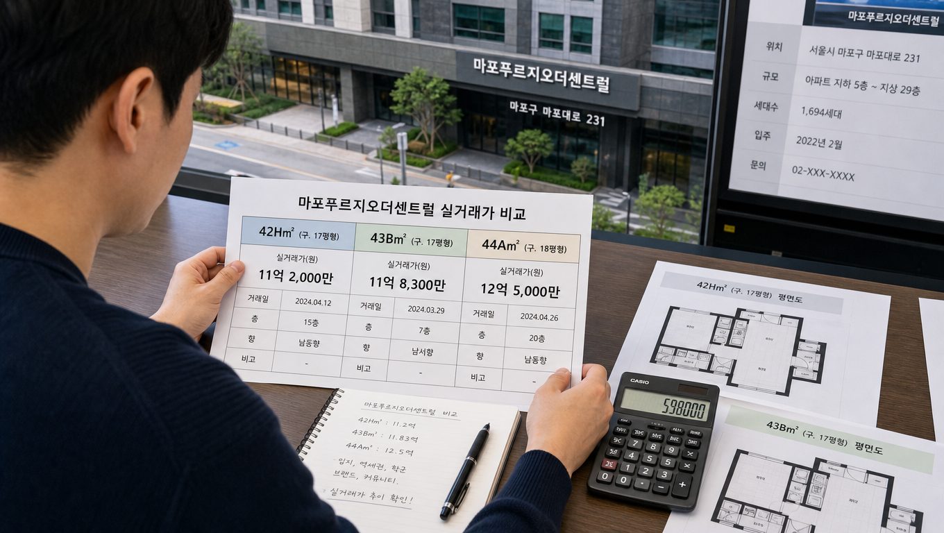 마포푸르지오더센트럴 실거래가 조회와 타입별 면적·단지 정보